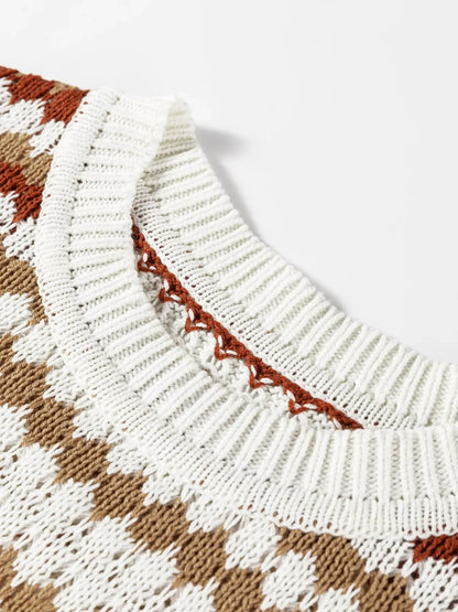 Stripe Eyelet Patterned Drop Shoulder Sweater