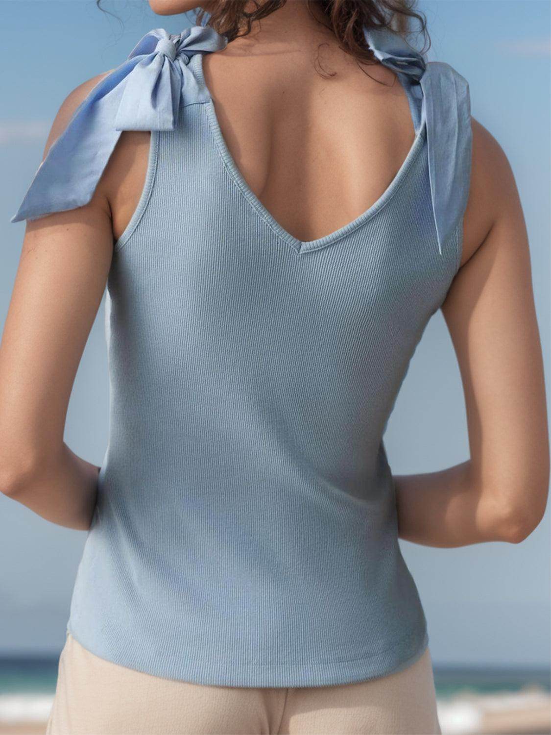 V-Neck Tie Shoulder Tank Top for Women with Stretch Fabric