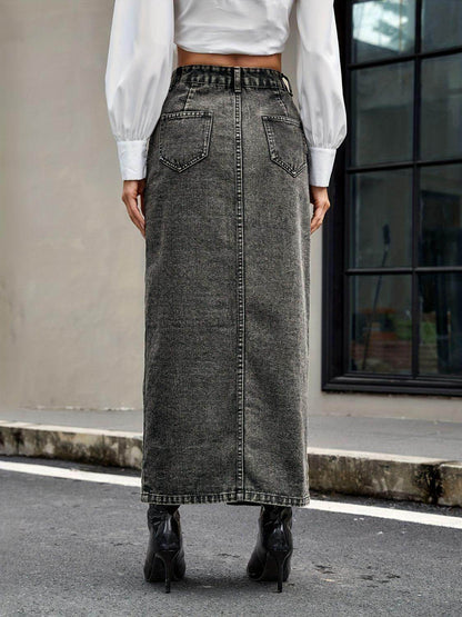 Button Up High Rise Denim Skirt for Stylish Women