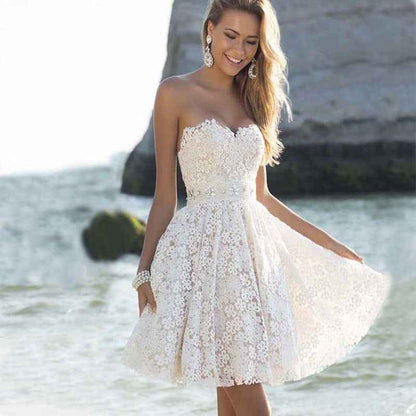 White Breast Wrap Bridesmaids Fluffy Middress Evening Dress Sexy White Floral Wrap Dress Summer
