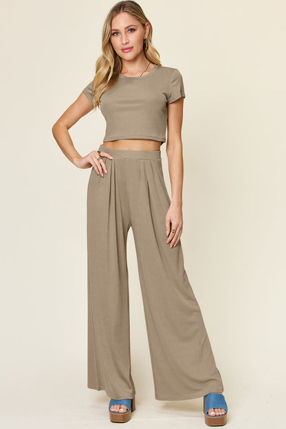 Slightly Stretchy Round Neck Top &amp; Pants Set