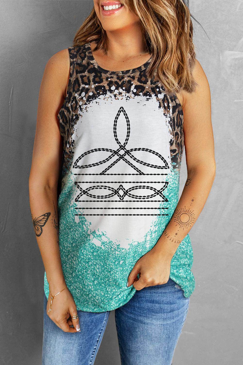 Leopard Geometric Round Neck Tank for Casual Elegance