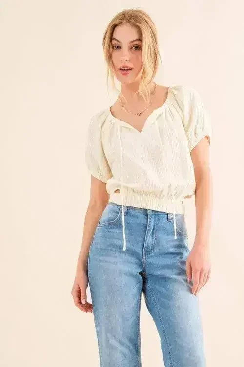 Back Tie Cropped Blouse - Adjustable Women&