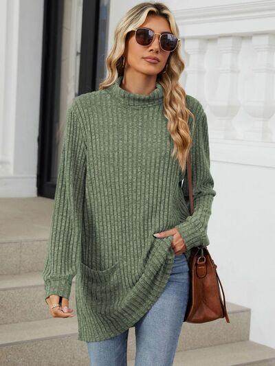 Ribbed Mock Neck Long Sleeve T-Shirt for Women Stylish Wear