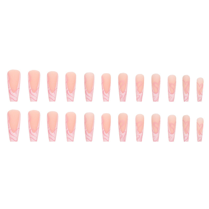Heart Stripe Fake Nails