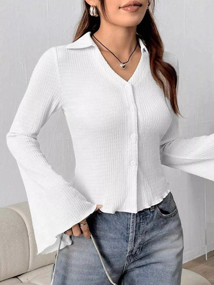 Button Up Flare Sleeve Shirt