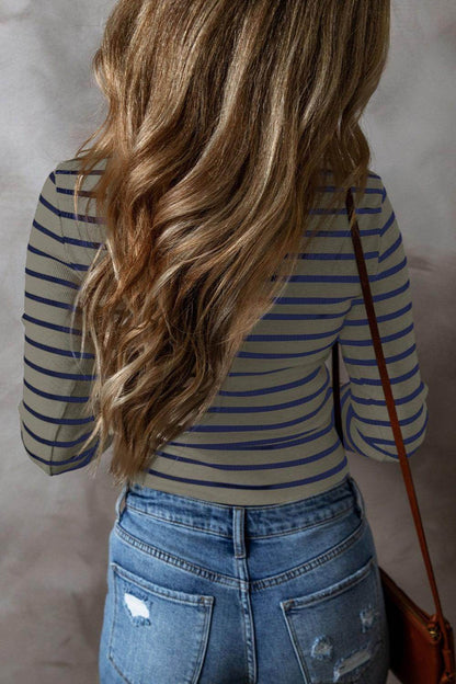 Striped V-Neck Long Sleeve Top for Women Casual Wear