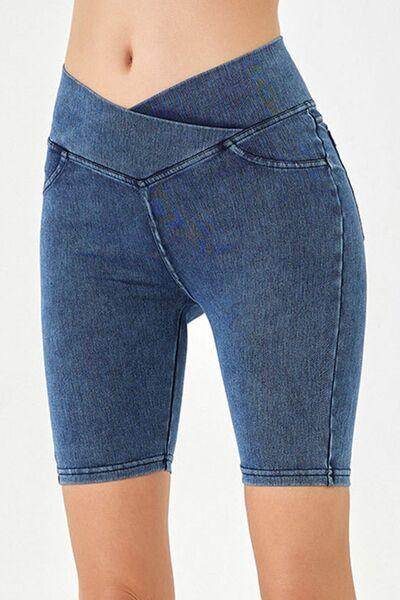 Basic Bae Asymmetrical Waist Denim Shorts With Pockets