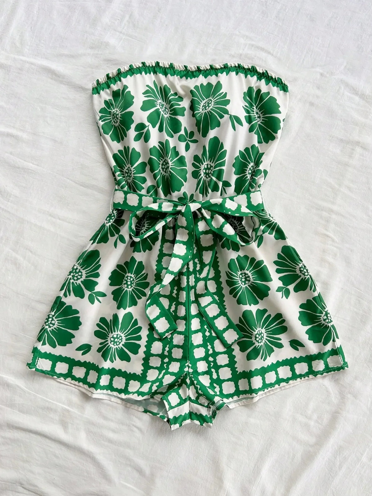 Printed Tube Tie Waist Romper