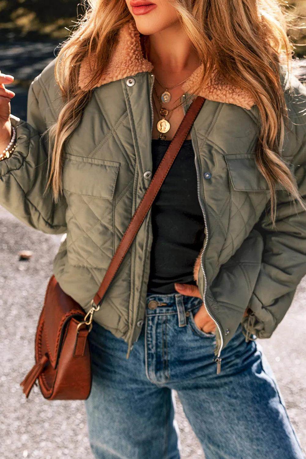 Drawstring Collared Neck Long Sleeve Winter Coat for Women