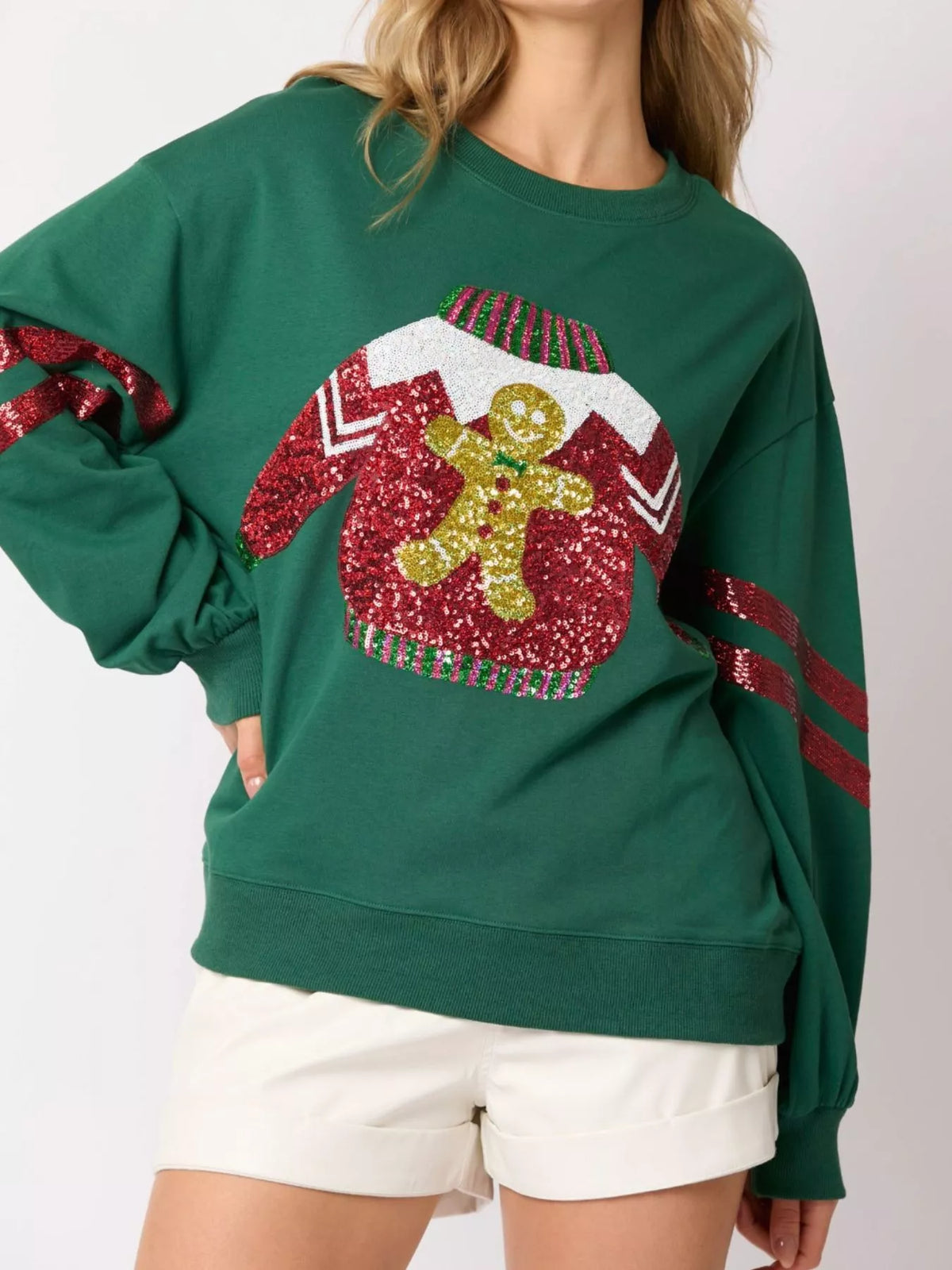 Christmas Sequin Santa Hat Holiday Sweatshirt