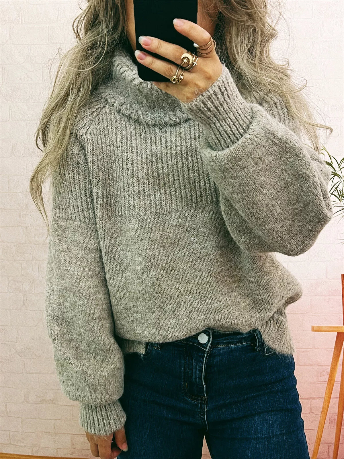 Ribbed Turtleneck Long Sleeve Sweater