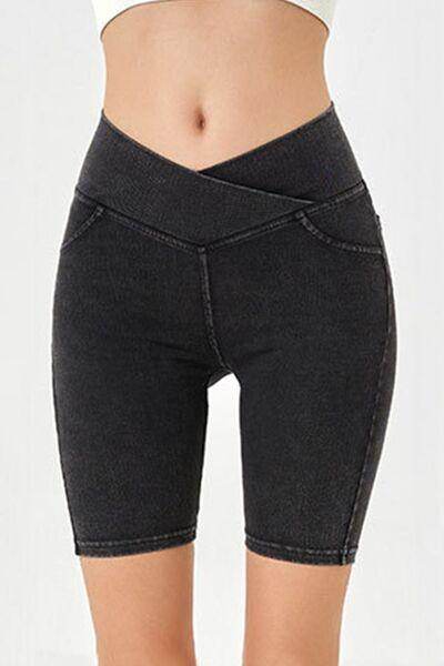 Basic Bae Asymmetrical Waist Denim Shorts With Pockets