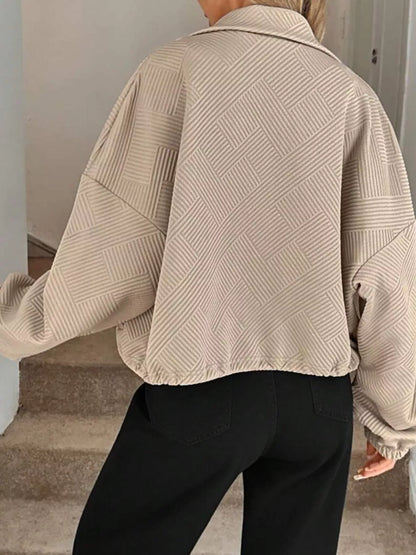 Textured Zip-Up Drawstring Hem Jacket