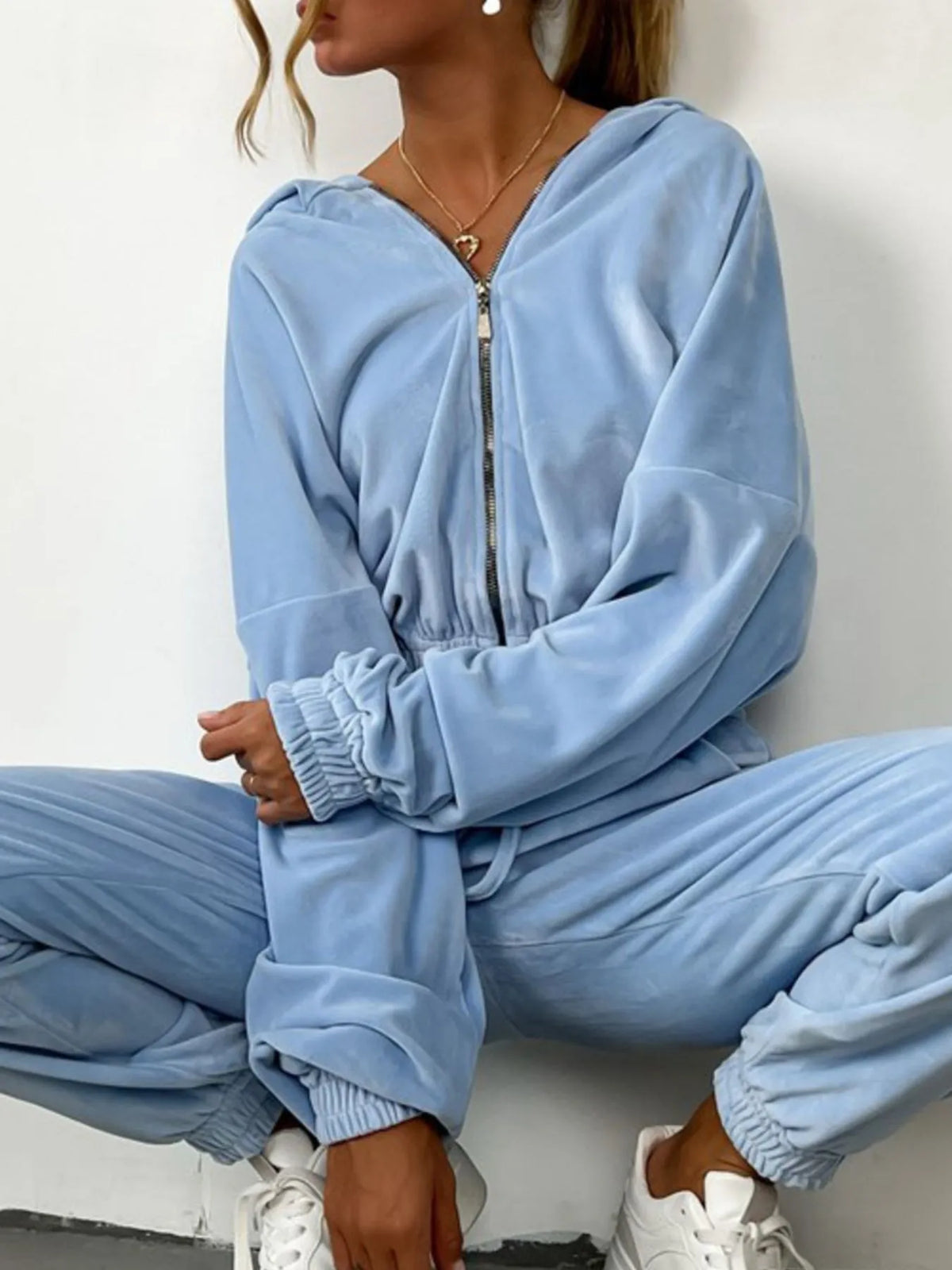 Zip Up Long Sleeve Top and Pants Set