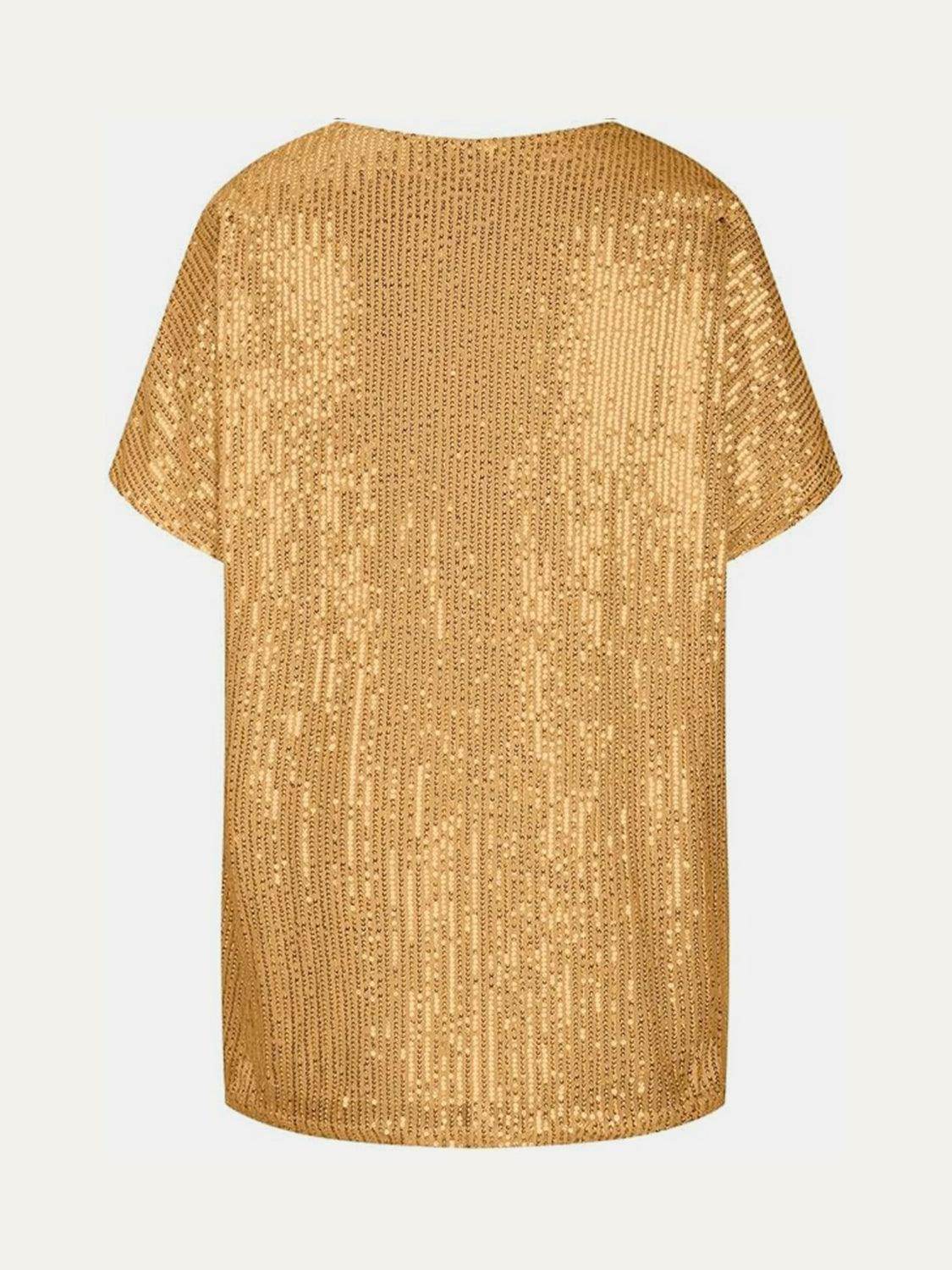 Full Size Sequin V-Neck Short Sleeve Top for Women