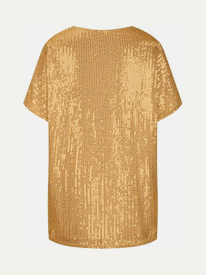 Full Size Sequin V-Neck Short Sleeve Top for Women