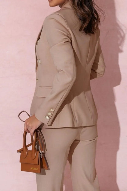 Full Size Lapel Collar Long Sleeve Blazer and Pants Set Plus Size