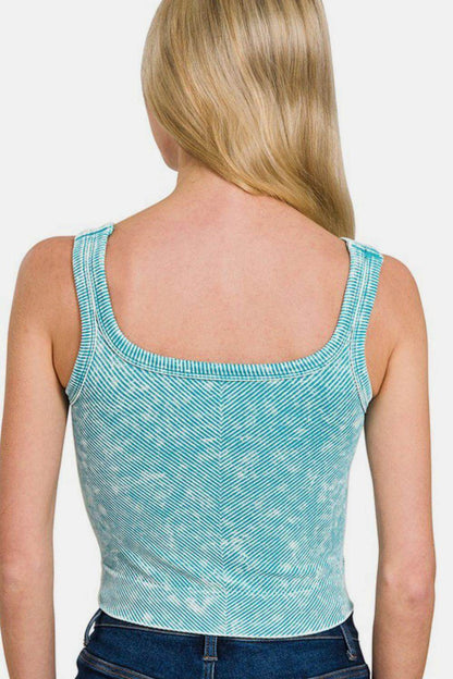 Zenana Washed Ribbed Scoop Neck Wide Strap Tank Top