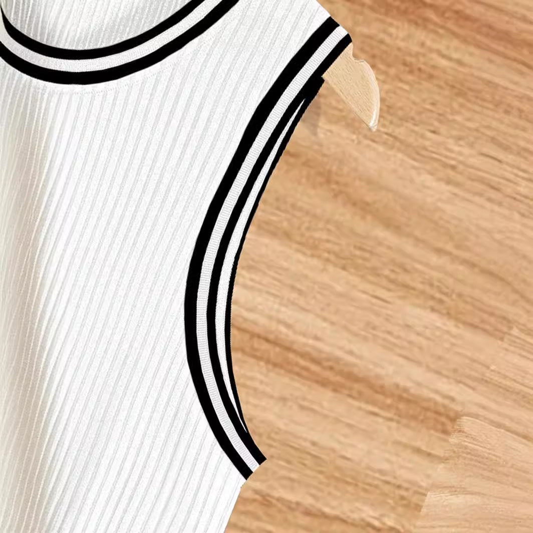 Knitted Vertical Stripes Fitness Sports Slim-fitting Vest