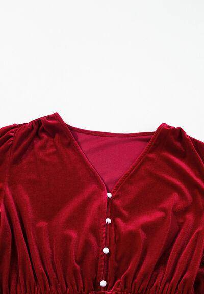 Ruffle Hem Slit V-Neck Long Sleeve Dress for Women