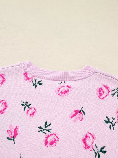 Floral Drop Shoulder Cropped Sweater