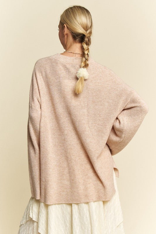 Back To School Sweater - Davi &amp; Dani High-Low Round Neck Drop Shoulder Sweater