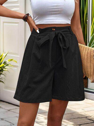 Perfee Tied High Waist Shorts with Pockets for Women