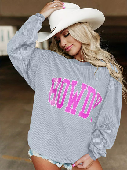 Full Size Howdy Round Neck Oversized Sweatshirt Plus Size