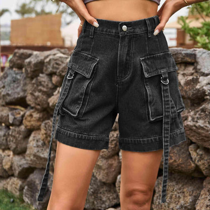 High Waist Denim Cargo Shorts for Casual Style and Comfort