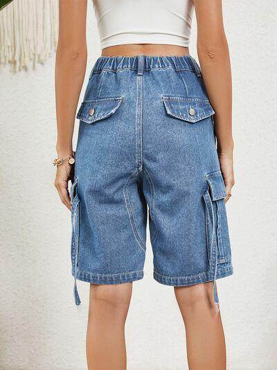 High Waist Denim Shorts with Pockets for Women