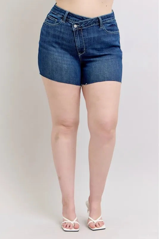 Judy Blue Full Size High Waist Criss-Cross Waistband Denim Shorts Plus Size