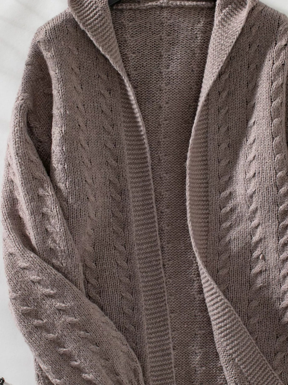 Cable Knit Open Front Hooded Cardigan