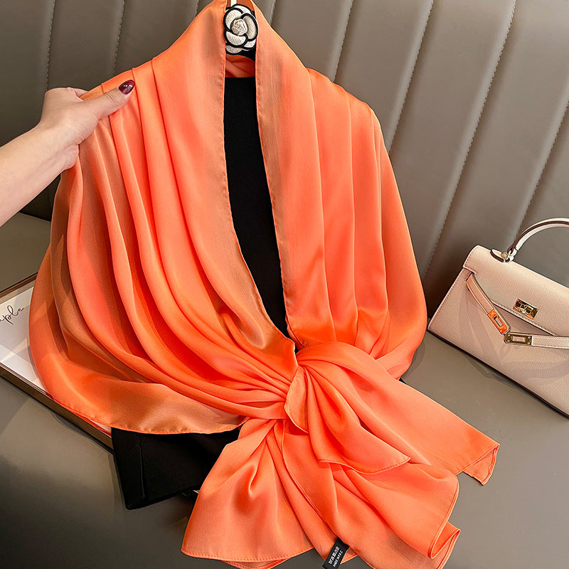 Korean-style Springautumn New Solid-color Summer Sun-protection Beach Scarf Womens Silk Scarf