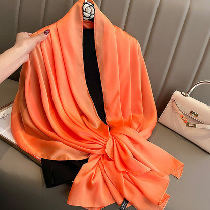Korean-style Springautumn New Solid-color Summer Sun-protection Beach Scarf Womens Silk Scarf