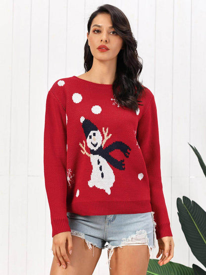Snowman Round Neck Sweater for Cozy Winter Style
