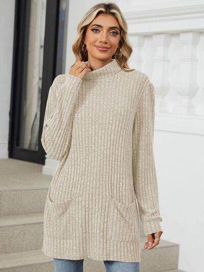 Ribbed Mock Neck Long Sleeve T-Shirt for Women Stylish Wear