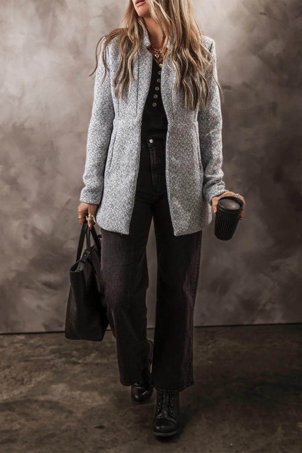 Open Front Long Sleeve Jacket for Women Casual Wear