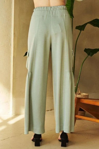 Davi &amp; Dani Drawstring Ruched Detail Wide Leg Pants