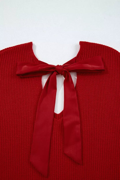 Lantern Sleeve V Neck Knot Back Sweater