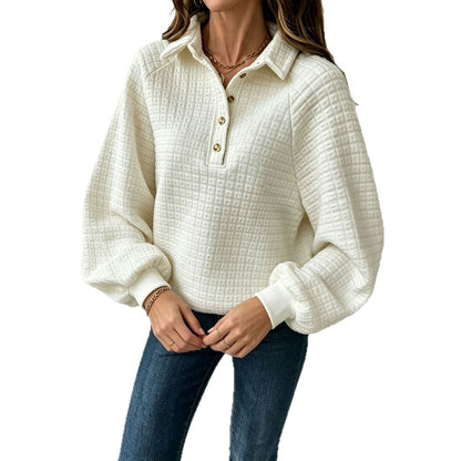 Turn-down Collar Textured Top Women&