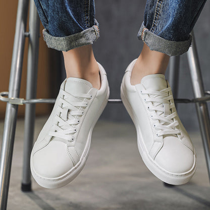 New Breathable Cowhide Flat-soled Trendy Versatile White Sneakers