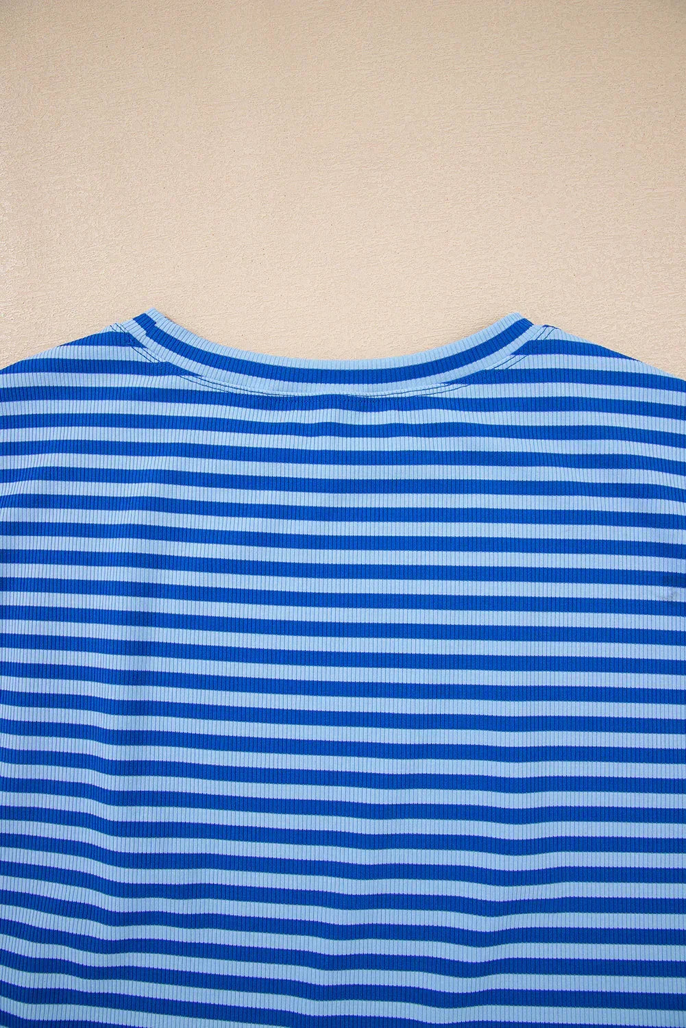 Black Stripe Ribbed Cap Sleeve Round Neck T Shirt