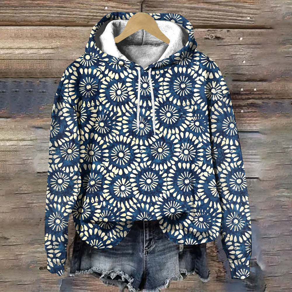 Stylish Floral-patterned Loose-fitting Designer Hoodie For Fall