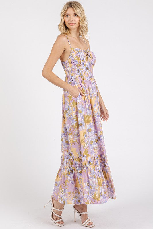 Floral Smocked Back Ruffled Hem Maxi Cami Dress For Summer – Boho Chic, Trendy, Fluttering, Feminine &amp; Effortlessly Stylish