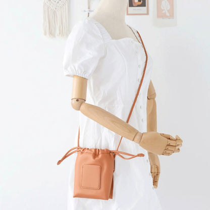 Soft PU Cute Mini Mobile Phone Bag - Fashionable Pleated Shoulder Women&