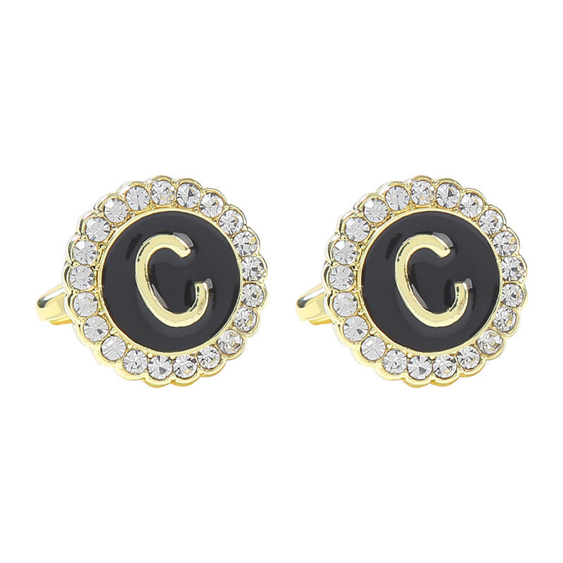 Round Diamond French Cufflinks Men&