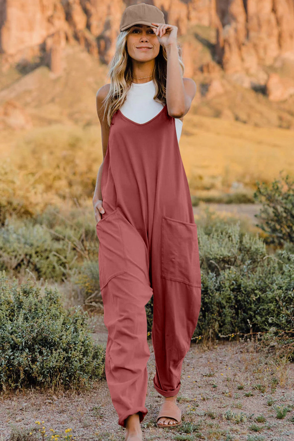 Sleeveless V-Neck Jumpsuit with Pockets