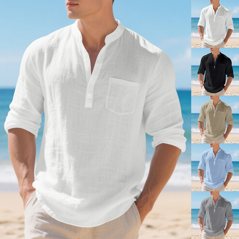 American Style Linen Long-sleeved Men&