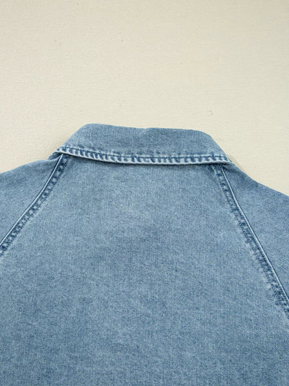 Smocked Cuffs Flared Denim Shirt Mini Dress